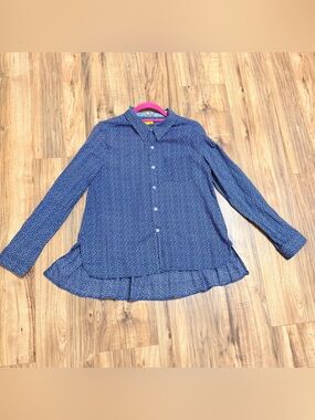 Ezra Blue & Red Western Fit & Flare Cotton Top (Size L)